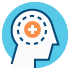 an icon of a silhouette of a head with a medical sign inside